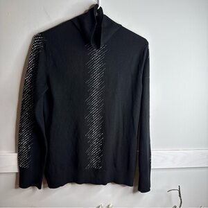 Elegant Black Turtleneck Sweater with Silver Stud Detailing